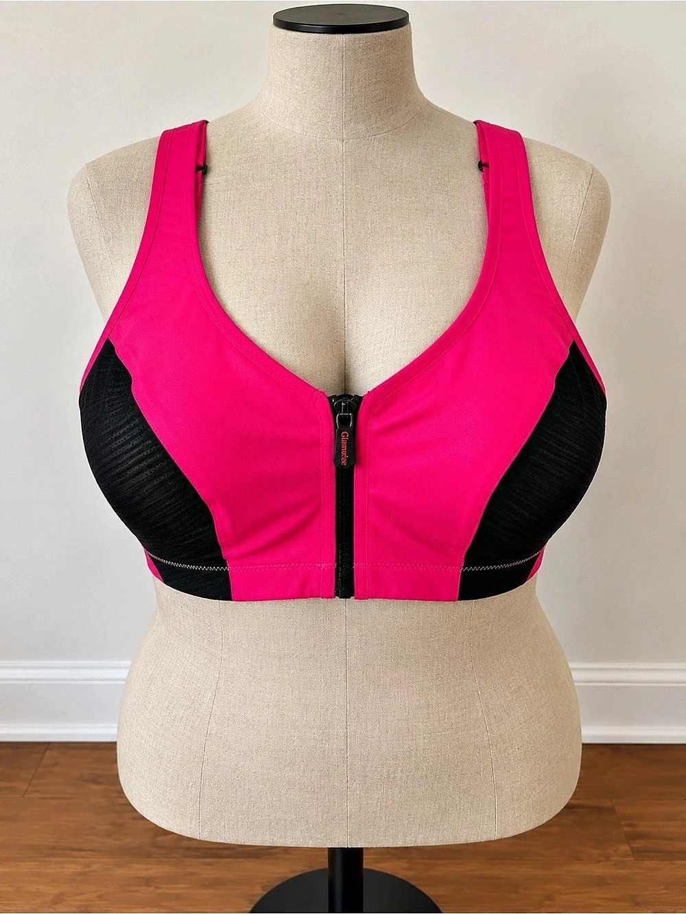 Glamorise MagicLift High-Impact Zipper Sports Bra Pink & Black 42D